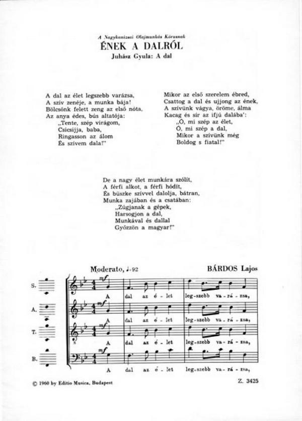 Bárdos Lajos Ének a dalról&nbsp;&nbsp;&nbsp;&nbsp;Mixed Voices