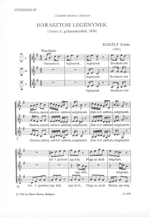 Kodály Zoltán The Lads of Harasztos&nbsp;&nbsp;&nbsp;&nbsp;Children's Choir