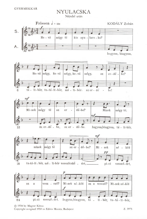 Kodály Zoltán The Leveret&nbsp;&nbsp;&nbsp;&nbsp;Upper Voices