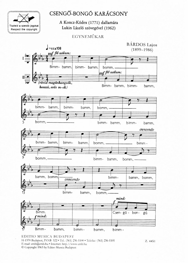 Bárdos Lajos Csengö-bongó Karácsony&nbsp;&nbsp;(Christmas Song)&nbsp;&nbsp;Children's Choir