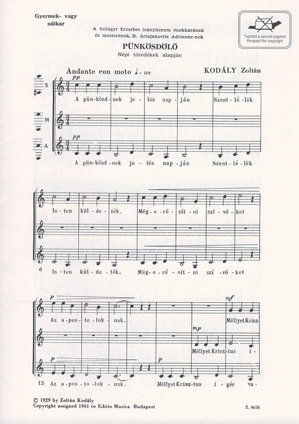 Kodály Zoltán Whitsuntide&nbsp;&nbsp;&nbsp;&nbsp;Upper Voices