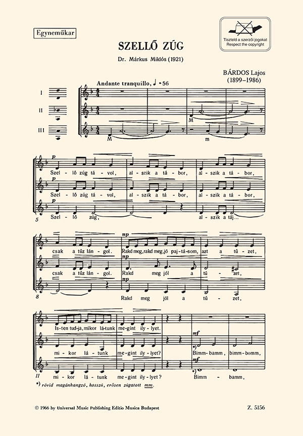 Szellö zúg für 3 gleiche Stimmen a&nbsp;&nbsp;cappella&nbsp;&nbsp;Partitur (ung)