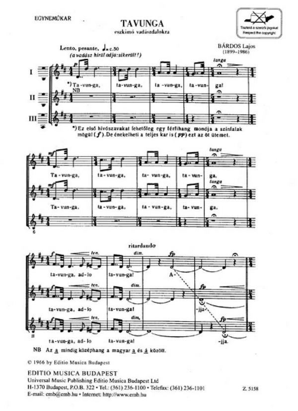 Bárdos Lajos Tavunga&nbsp;&nbsp;&nbsp;&nbsp;Upper Voices