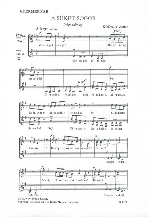 Kodály Zoltán The Deaf Boatman&nbsp;&nbsp;&nbsp;&nbsp;Children's Choir