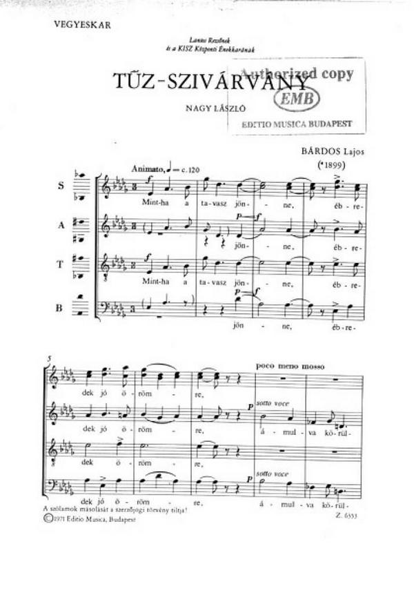 Bárdos Lajos Töz-szivárvány&nbsp;&nbsp;&nbsp;&nbsp;Mixed Voices