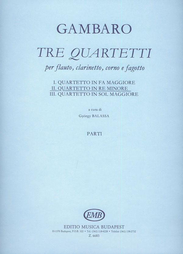 Quartetto in re minore no.2 per flauto,  clarinetto, corno e fagotto  parti