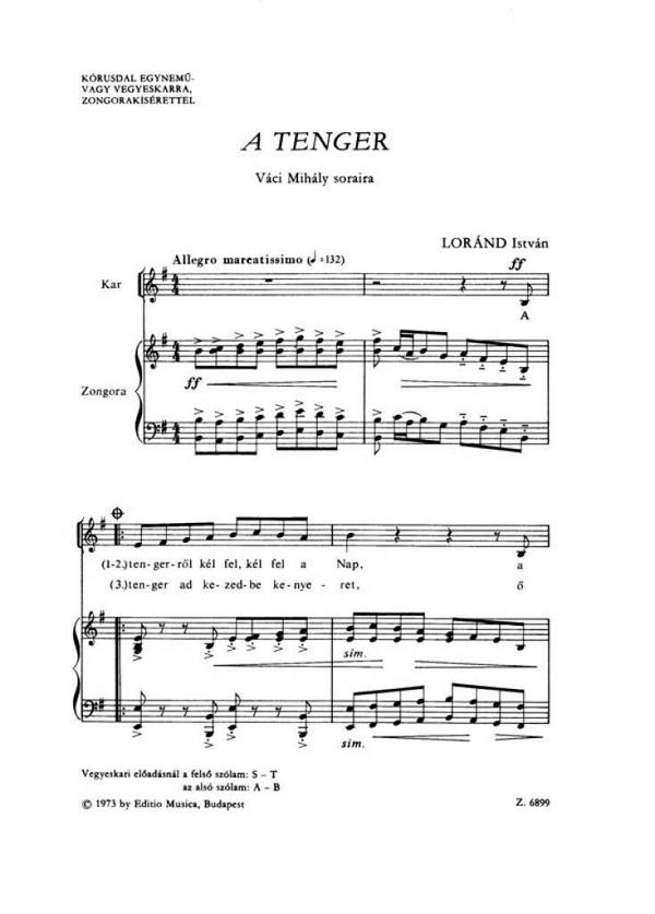 Loránd István A tenger&nbsp;&nbsp;&nbsp;&nbsp;Upper Voices or Mixed Voices and Accompaniment