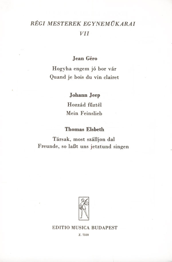 : Régi mesterek egynemökarai&nbsp;&nbsp;&nbsp;&nbsp;Upper Voices Collection