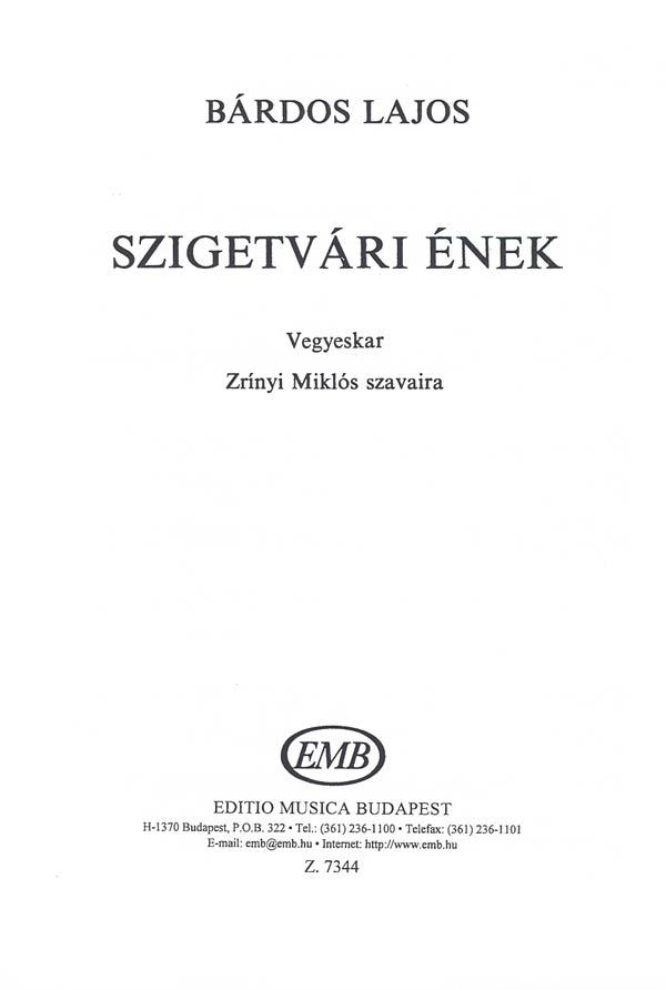 Bárdos Lajos Szigetvári ének&nbsp;&nbsp;&nbsp;&nbsp;Mixed Voices