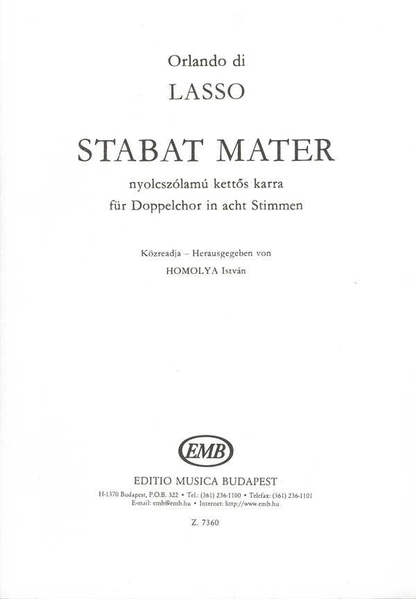 Lasso&nbsp;&nbsp;Stabat Mater&nbsp;&nbsp;Mixed Voices