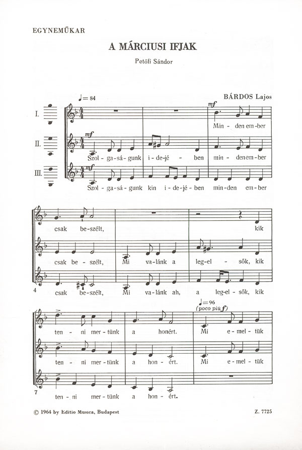 Bárdos Lajos A márciusi ifjak&nbsp;&nbsp;&nbsp;&nbsp;Upper Voices