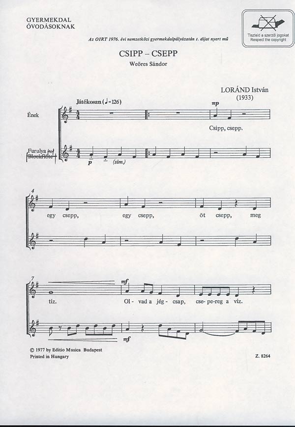 Loránd István Csipp-csepp&nbsp;&nbsp;&nbsp;&nbsp;Children's Choir and Accompaniment