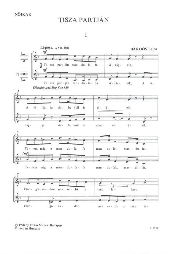 Bárdos Lajos Tisza partján&nbsp;&nbsp;&nbsp;&nbsp;Upper Voices