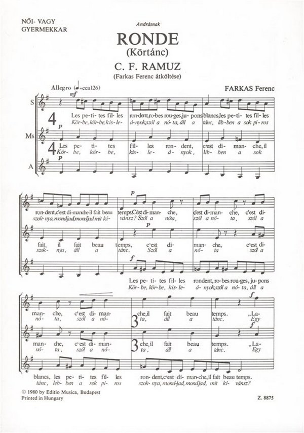 Farkas Ferenc Ronde&nbsp;&nbsp;&nbsp;&nbsp;Upper Voices