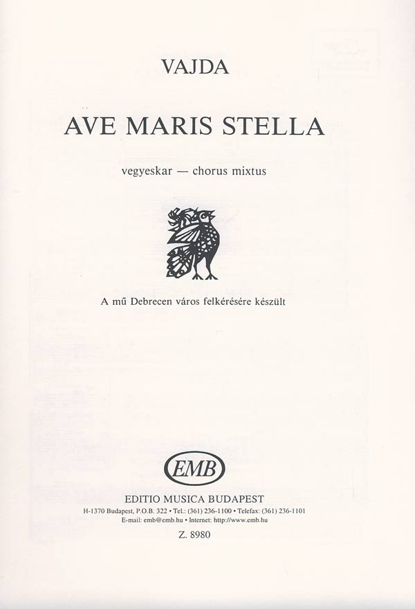 Ave maris stella&nbsp;&nbsp;for mixed chorus a cappella&nbsp;&nbsp;score
