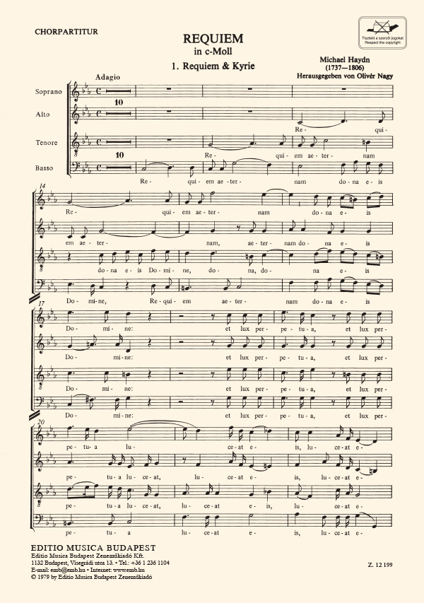 Requiem c-Moll MH155  für Soli, gem Chor und Orchester  Chorpartitur
