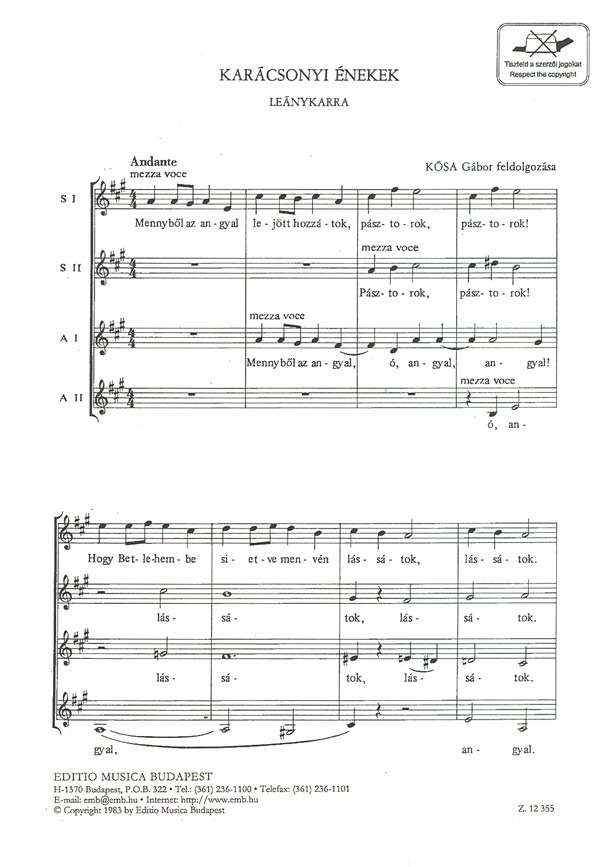 : Karácsonyi énekek&nbsp;&nbsp;&nbsp;&nbsp;Upper Voices