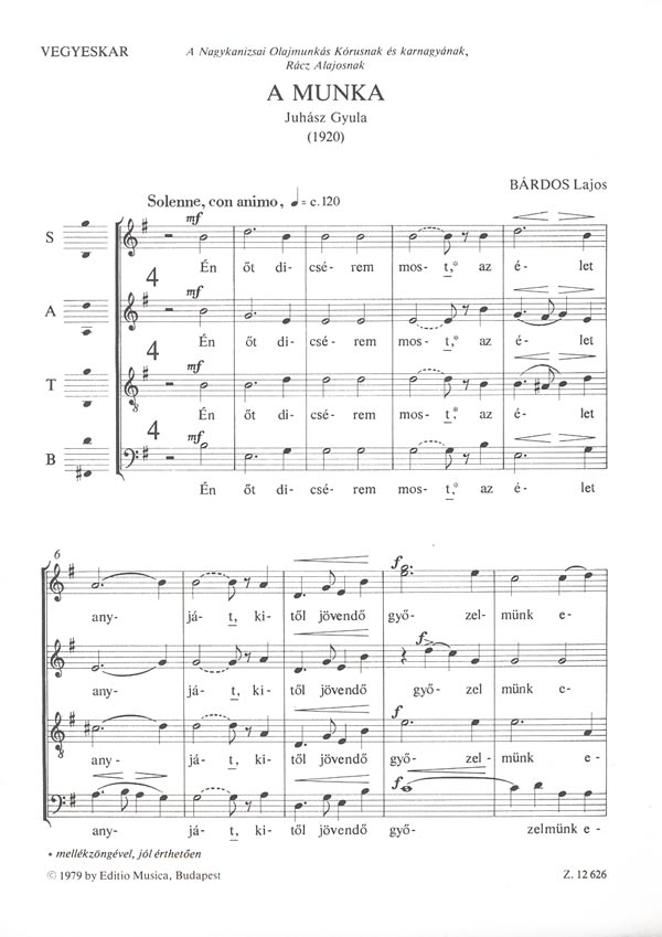 Bárdos Lajos A munka&nbsp;&nbsp;&nbsp;&nbsp;Mixed Voices