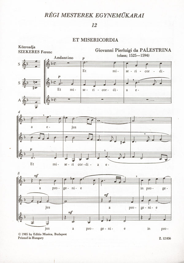 : Régi mesterek egynemökarai&nbsp;&nbsp;&nbsp;&nbsp;Upper Voices Collection