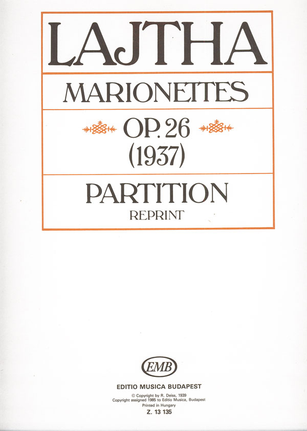 Lajtha László Marionettes&nbsp;&nbsp;Suite for flute, violin, viola, violoncello and harp&nbsp;&nbsp;Mixed Chamber Quintet