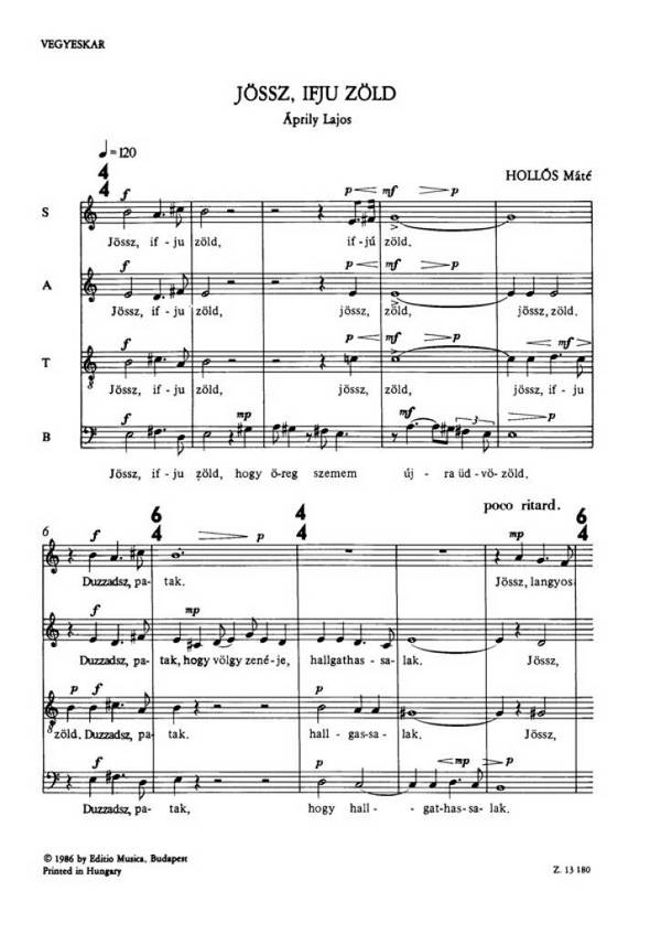 Hollós Máté Jössz, ifju zöld&nbsp;&nbsp;&nbsp;&nbsp;Mixed Voices