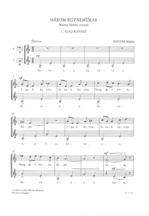 Kocsár Miklós Három egynemökar&nbsp;&nbsp;&nbsp;&nbsp;Upper Voices