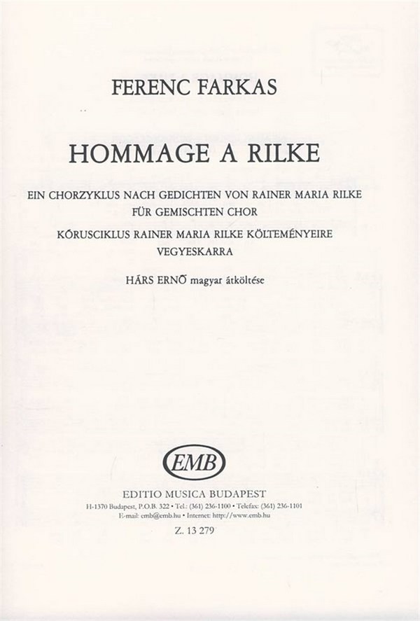 Hommage à Rilke  für gem Chor  Chorpartitur