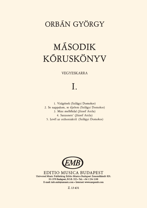 Orbán György Second Chorus Book I.&nbsp;&nbsp;&nbsp;&nbsp;Mixed Voices