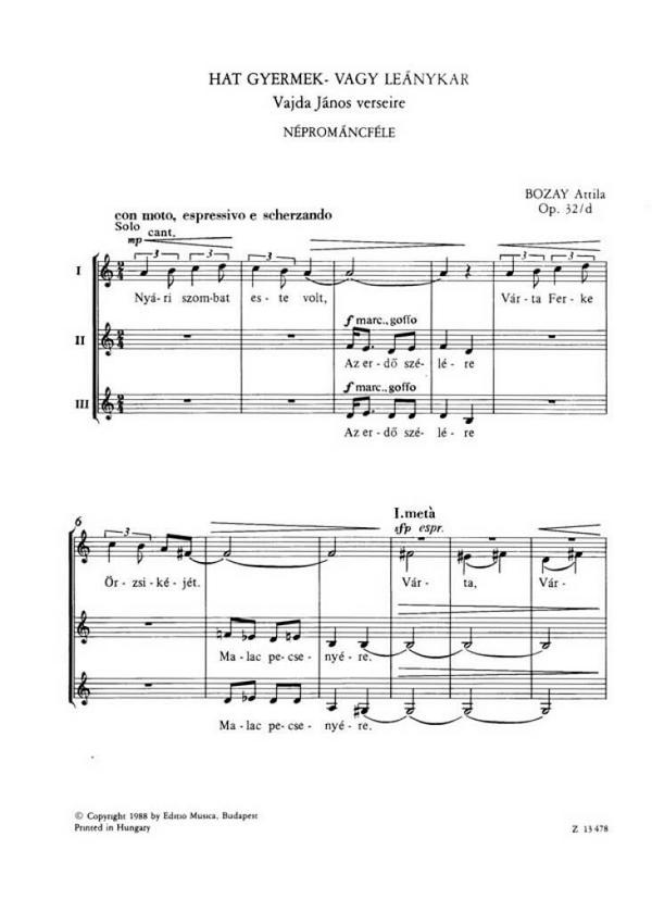 Bozay Attila Hat gyermek- vagy leánykar&nbsp;&nbsp;&nbsp;&nbsp;Children's Choir