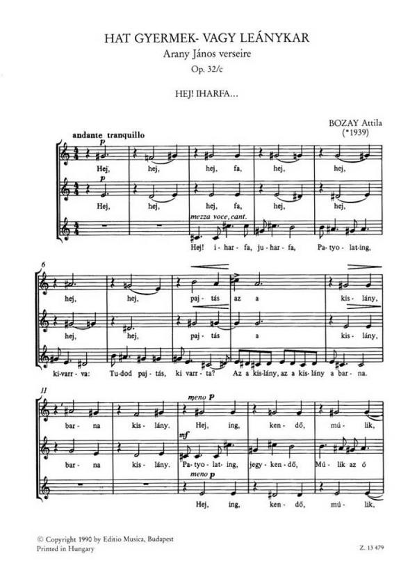 Bozay Attila Hat gyermek- vagy leánykar&nbsp;&nbsp;&nbsp;&nbsp;Children's Choir