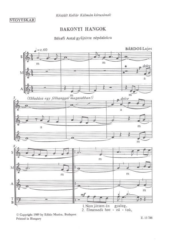 Bárdos Lajos Bakonyi hangok&nbsp;&nbsp;&nbsp;&nbsp;Mixed Voices