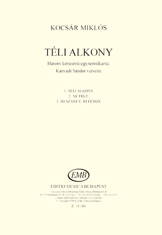 Kocsár Miklós Téli alkony&nbsp;&nbsp;&nbsp;&nbsp;Upper Voices