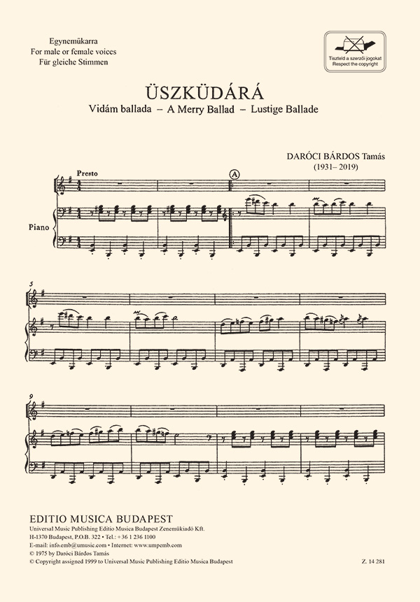 Üszküdárá - A Merry Ballad &nbsp;&nbsp;für gleiche Stimmen und Klavier&nbsp;&nbsp;Partitur (ung)