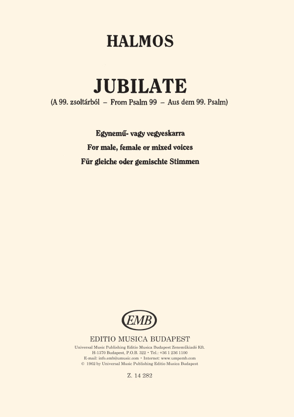 Jubilate&nbsp;&nbsp;for male, female or mixed voices (chorus) a cappella&nbsp;&nbsp;chos score