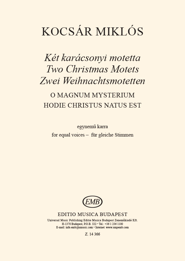 Kocsár Miklós Two Christmas Motets&nbsp;&nbsp;&nbsp;&nbsp;Upper Voices