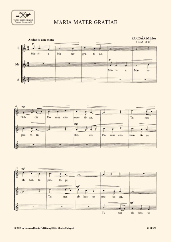 Kocsár Miklós Maria Mater gratiae&nbsp;&nbsp;&nbsp;&nbsp;Upper Voices