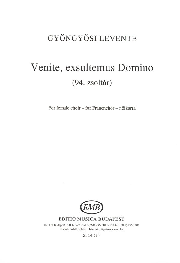 Venite exsultemus Domino&nbsp;&nbsp;für Frauenchor a cappella&nbsp;&nbsp;Partitur (lat)