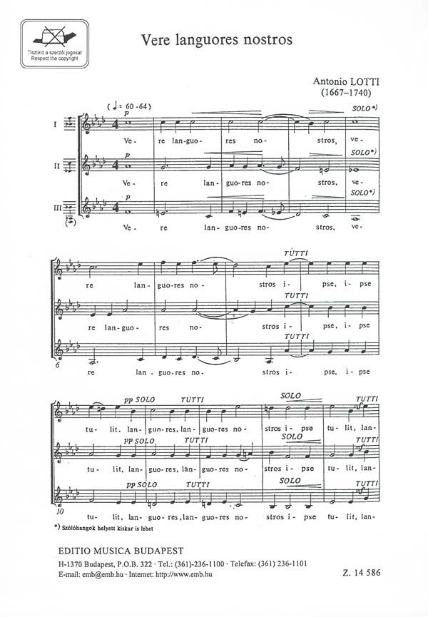 Vere languores nostros&nbsp;&nbsp;for upper voices a cappella&nbsp;&nbsp;choral score