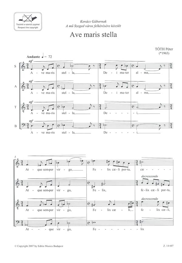 Ave maris stella&nbsp;&nbsp;for mixed chorus a cappella&nbsp;&nbsp;score