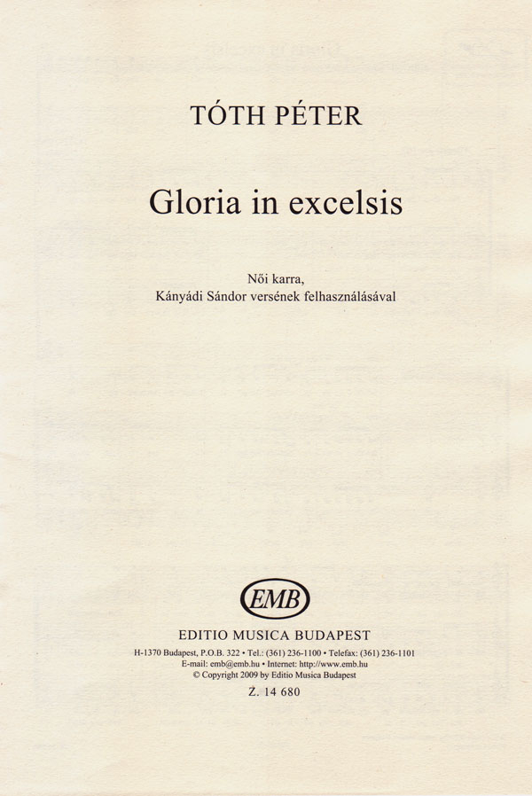 Gloria in excelsis für Frauenchor a cappella&nbsp;&nbsp;Partitur&nbsp;&nbsp;