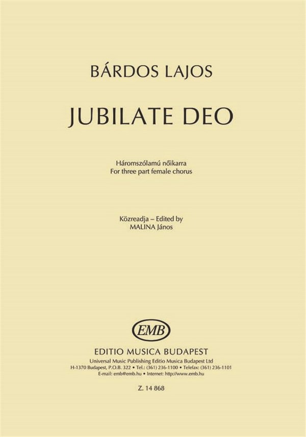 Lajos Bárdos&nbsp;&nbsp;Jubilate Deo&nbsp;&nbsp;Upper Voices (Stimme)