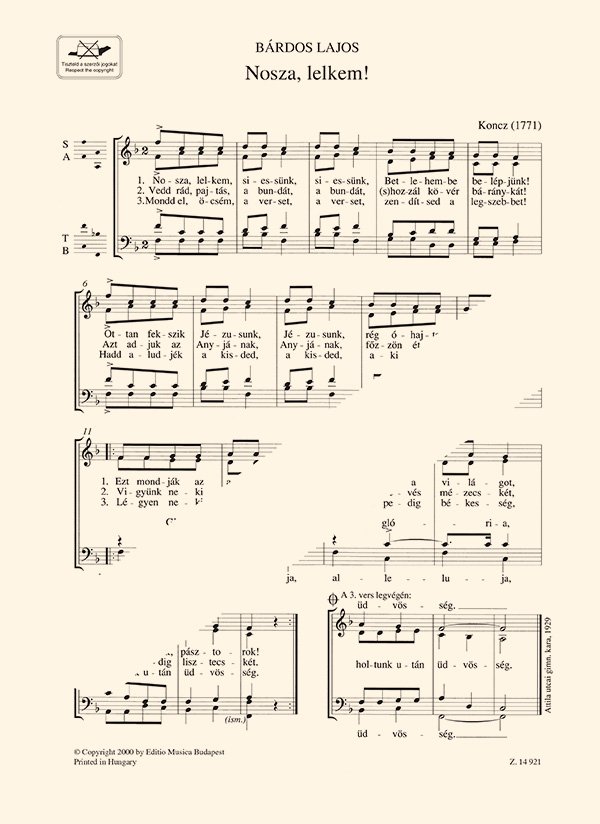 Bárdos Lajos&nbsp;&nbsp;Nosza, lelkem!&nbsp;&nbsp;Mixed Voices