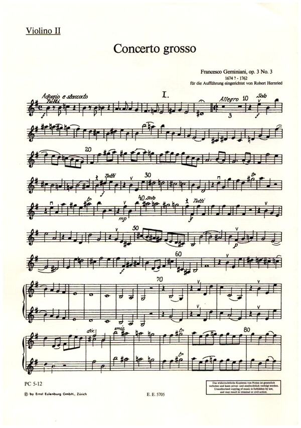 Concerto grosso e-Moll op.3,3  für Streichquartett und Streichorchester  Violine 2 solo/rip.