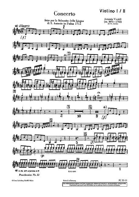 Concerto D-Dur op.35/19 RV 212a / PV 165  für Violine, Streicher und Basso continuo  Einzelstimme Violine I/II