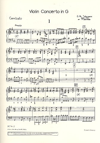 Konzert G-Dur&nbsp;&nbsp;für Violine und Streichorchester&nbsp;&nbsp;Cembalo
