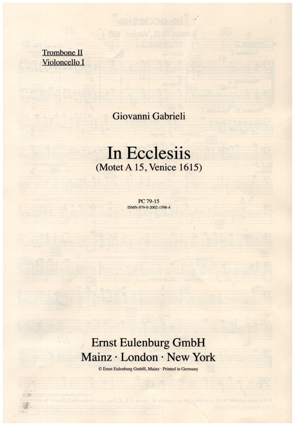 In ecclesiis  für gem Chor (SATB), Soli (SATB, auch chorisch), 6 Instrumente und Bc  Posaune II / Violoncello I