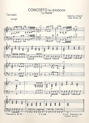 Konzert B-Dur op.45,8 RV501&nbsp;&nbsp;für Fagott, Streicher und Bc&nbsp;&nbsp;Cembalo