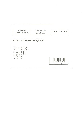 Serenade Es-Dur KV375&nbsp;&nbsp;für 2 Klarinetten, 2 Fagotte, 2 Hörner&nbsp;&nbsp;Stimmen