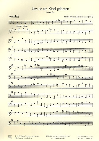Uns ist ein Kind geboren für gem Chor  und Kontrabass  Kontrabass