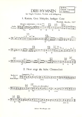 3 Hymnen für Orgel, Glocken,  Pauken und Schlagzeug  Becken / Grosse Trommel (1 Spieler)